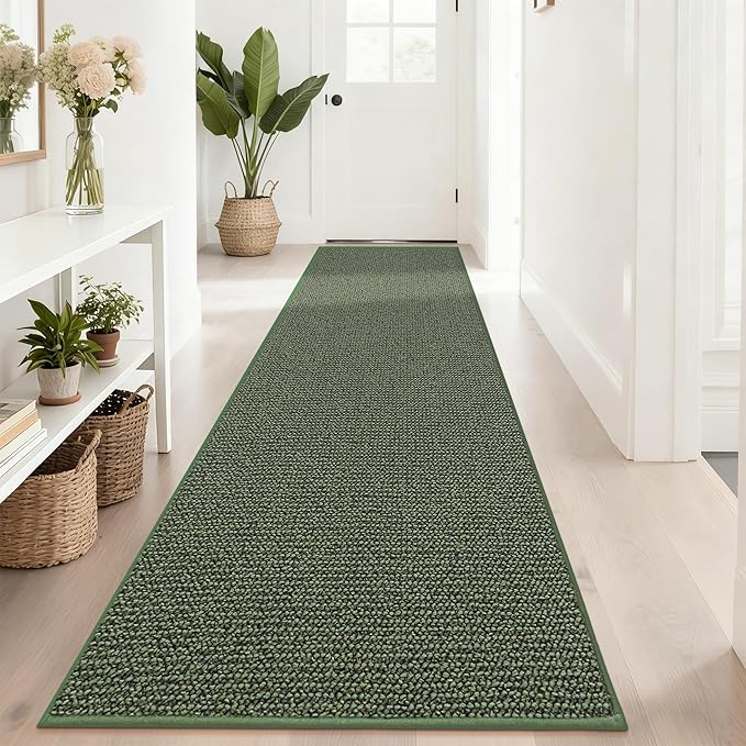 BEQHAUSE Hallway Runner Rugs 2.6x10, Hallway Rug Non-Slip Washable(Rolled-Up NO Creases), Runner Rug Absorbent Stain Resistant Hall Rug Carpet Runner, Entryway Rugs Floor Mat Laundry Room Rugs, Green