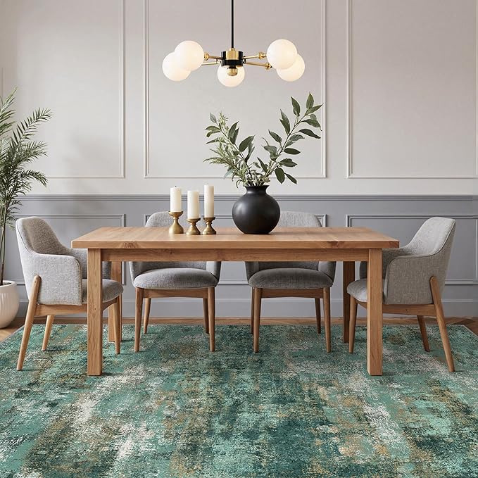GENIMO Abstract Area Rug 6x9, Washable Large Modern Rug Non Slip, Low Pile Lightweight Soft Carpet for Living Room, Bedroom, Dining Room, Turquoise