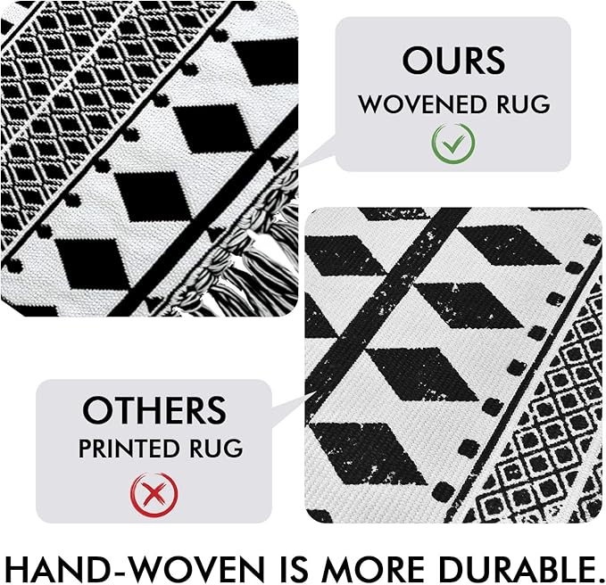 IOHOUZE Kitchen Hallway Runner Rug -2'x6' Boho Black White Entryway Runner Rugs for Halloween Decor/Fall Decor, Woven Indoor Outdoor Carpet Rugs, Washable Rag Rug for Bedroom/Bathroom/Laundry Room