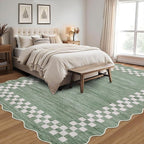 GarveeHome Area Rug 6x9 Large Living Room Modern Border Throw Rug with Rubber Backing Stain Resistant Dining Room Throw Carpet Washable Scalloped Rug for Bedroom Home Decor Office, Green
