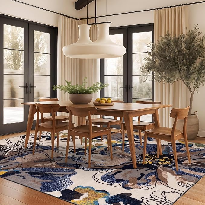 Rugshop Cream Bright Flowers Non Slip Non-Shedding Area Rug for Living Room, Dining Room and Large Spaces, 9' x 12'