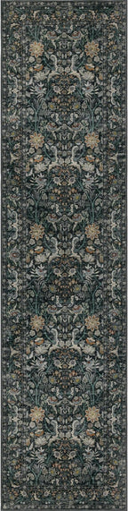Washable Runner Rug 2x8: Vintage Boho Floral Carpet Runners for Hallway Entryway Non-Slip - Soft Botanical Low Pile Thin Mat for Kitchen Bathroom Bedroom Laundry Floor Decor - Dark Green