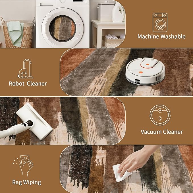 Ciicool Abstract Area Rug Indoor, 3x5 Washable Entryway Rug, Modern Soft Throw Entry Rug with Non-Slip Backing for Bedroom Living Room Entrance Kitchen, Low-Pile Floor Carpet Doormat Brown Grey