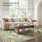 Moynesa Area Rugs 9x12 Green Aesthetic Home Decor, Modern Farmhouse Country Floral Bird Print Pattern Medallion Carpet for Living Room Bedroom Dining Room,Non-Slip Washable Floor Protection