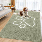 Smiry Dog Door Mat for Muddy Paws, Absorbent Dirt Trapper Non Slip Quick Dry Washable Chenille Mat for Mud Dogs, Entry Rug for Indoor and Outdoor (71x46 Inches, Sage Green and White)