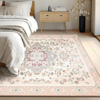 Phantoscope Washable Area Rug 8'x10' Non-Slip, Vintage Boho Rugs for Living Room, Bedroom, Dining Room, Persian Floral Medallion Pattern, Low-Pile Foldable Floor Carpet, Ivory Rose/Fall Bloom