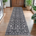Hallway Runner Rug, Black and White Washable Runner Rug 2x8 Vintage Floral Kitchen Rug Runner Non Slip Boho Thin Printed Faux Wool Super Soft Carpet for Entryway Bedroom Laundry Room Indoor