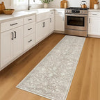 KILOCOCO Hallway Runner 2x7 Rug Runner Printed Vintage Floral Washable Kitchen Runners Non-Slip Rubber Backed Runners for Hallways Laundry Room Distressed Boho Rugs for Entryway Bedroom, Beige
