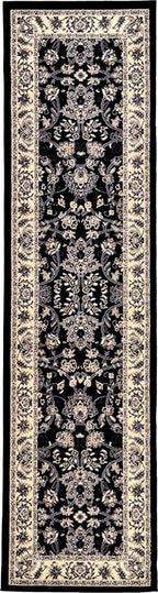 Rugs.com Yasmin Collection Rug – 10 Ft Runner Black Medium Rug Perfect for Hallways, Entryways