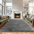 6x9 Solid Fluffy Grey Area Rug – Washable, Durable, Large Living Room Rug, Non-Slip High Pile Shag Rugs for Bedroom, Bedside, Dorms, Nursery Rooms, Kids Room, Soft Indoor Floor Carpet Decor