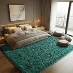 Zentavio Dark Green Area Rugs for Living Room Emerald Green Rugs for Bedroom 8x10 Fluffy Fake Grass Large Carpet for Kids Room Playroom Furry Shag Aesthetic Soft High Pile Washable Home Decor