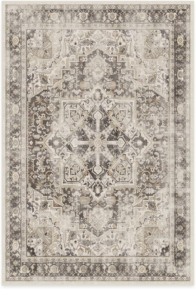 RUGGABLE Washable Vintage Area Rug – Kamran Hazel 6x9, Stain-Resistant, Non-Slip – Medium Machine Washable Rugs for Living Room, Bedroom, Hallway, Entryway & Office–with Cushioned Pad