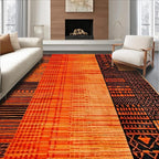 Flatwoven High Traffic Area Rug 5x7, Burnt Orange Copper Fiery Abstract Shape Floor, Non Slip, Stain Resistant, Washable Area Rugs for Living Room, Bedroom (Orange, 5x7)