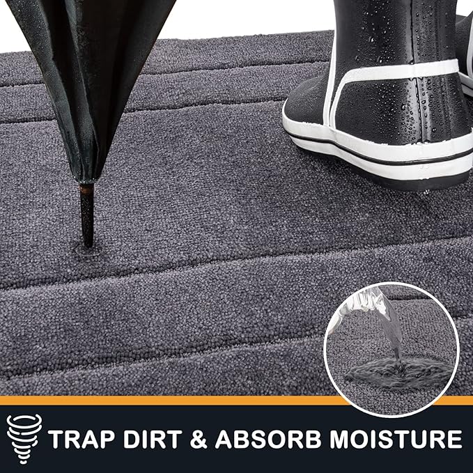 PURRUGS Dirt Trapping Door Mat 32" x 70", Non-Slip/Skid Machine Washable Entryway Rug, Dog Doormat, Super Absorbent Welcome Mat for Muddy Wet Shoes and Paws, Grey