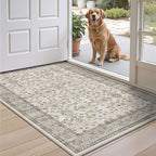 LUMI Indoor Thin Door Mat, 32x47 Washable Small Inside Doormat, Non Slip Low Pile Oriental Floor Carpet, Vintage Distressed Area Rug for Front Door,Entrance,Bedroom, Celadon
