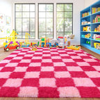 Area Rugs for Living Room, Soft Shaggy Carpets for Living Room, Fuzzy Rugs for Kids' Room, Perfect Decor for Modern Home Hot Pink Grid 4x6 Feet