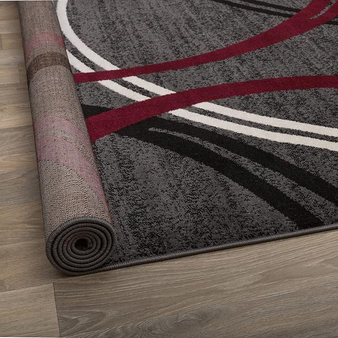 Rugshop Modern Wavy Circles Design Non-Shedding Runner Rug, Carpet for Hallway or Kitchen, Red, 2'7" x 8'