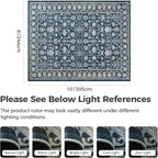 LIVEBOX Washable Area Rug 8x10 - Large Blue Boho Living Room Rug Vintage Rugs for Bedroom, Non-Slip Retro Floral Carpet Print Distressed Accent Rugs for Dining Room Home Office