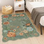Lahome Floral Washable Rugs, 4X6 Rug for Bedroom Ultra-Thin Soft Dining Room Rug, Non-Slip Living Room Rugs Stain Resistant Boho Rug Lightweight Low-Pile Throw Rug for ‎Office (4x6ft,Green)
