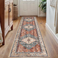 KOZYFLY Runners for Hallways 2x7 Ft Washable Kitchen Runner Rug Boho Runner Rug for Entryway Indoor Rust/Orange/Blue Printed Oriental Faux Wool Floor Carpet Runner for Bedroom Kitchen Hall