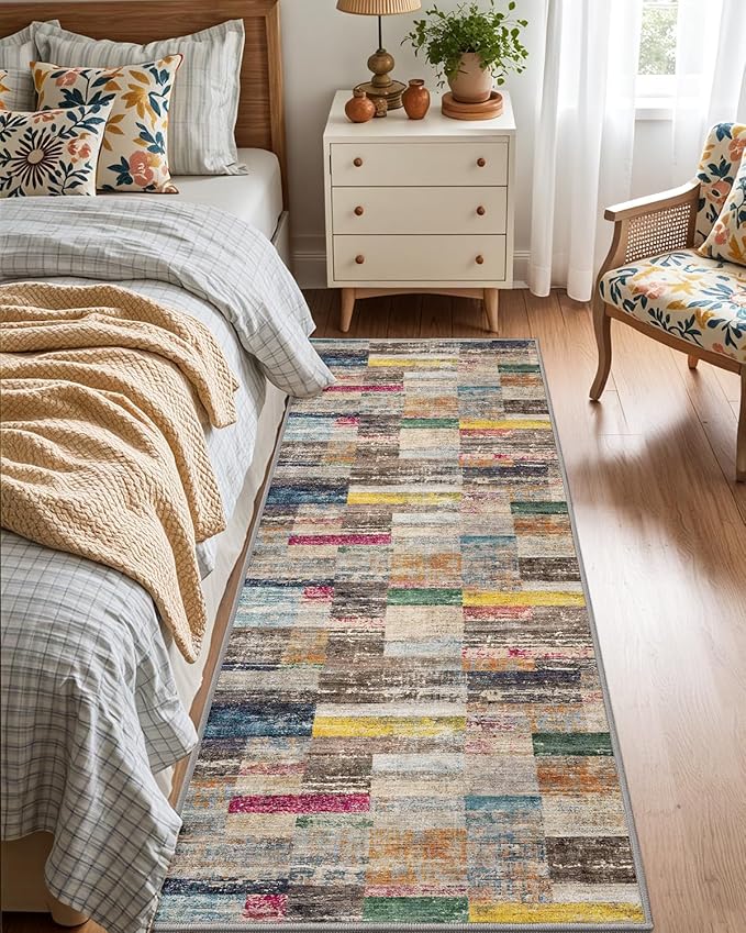 LUMI Washable Runner Rug, 3'x10' Non-Slip Hallway Mat, Low Profile Thin Long Carpeet for Laundry Kitchen Bedroom Office, Multicolor