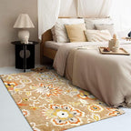 Lahome Floral Washable Living Room Carpet - 3x5 Throw Area Rug for Bedroom Non-Slip Lightweight Indoor Entryway Rugs, Tan Paisley Print Aesthetic Rug for Bathroom Laundry Dining Room Kithchen Office