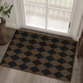 Easy Jute Checkered Entryway Rug, 2x3 Coffee Modern Indoor Outdoor Doormat, Washable Non-Slip Neutral Small Kitchen Rug Farmhouse Diamond Throw Rugs for Entrance Bedroom Bathroom