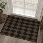 Easy Jute Checkered Entryway Rug, 2x3 Coffee Modern Indoor Outdoor Doormat, Washable Non-Slip Neutral Small Kitchen Rug Farmhouse Diamond Throw Rugs for Entrance Bedroom Bathroom
