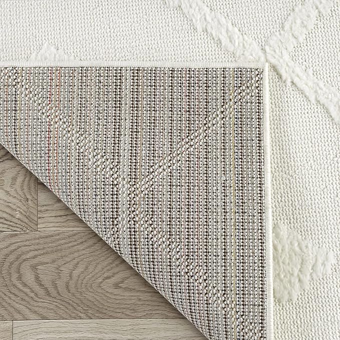 Antep Rugs Palafito 5x7 Geometric Shag Diamond High-Low Pile Textured Indoor Area Rug (White, 5'3" x 7'6")