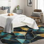 Blue and Gold Rug, 5x7 Rug, Watercolor Art Rugs for Living Room Bedroom, Luxury Large Area Rug, Washable Rug Non Slip Soft Indoor Carpet, Blue and Gold Home & Room Decor