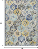 Lahome Moroccan Trellis Washable Area Rugs 5x7, 5x7 Area Rugs for Living Room Bedroom, Indoor Non-Slip Large Oriental Accent Throw Carpet for Kitchen Entryway Bathroom Office, Yellow/Aqua