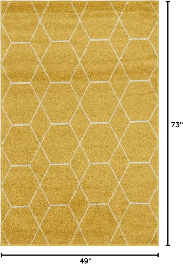Unique Loom Trellis Frieze Collection Area Rug - Geometric (4' 1" x 6' 1", Yellow/ Ivory)