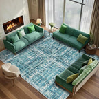 9x12 Abstract Area Rugs for Living Room, Modern Teal Blue Washable Indoor Rug for Bedroom, Thin Soft Large Non-Slip Carpet for Dining Room Home Office Farmhouse Decor