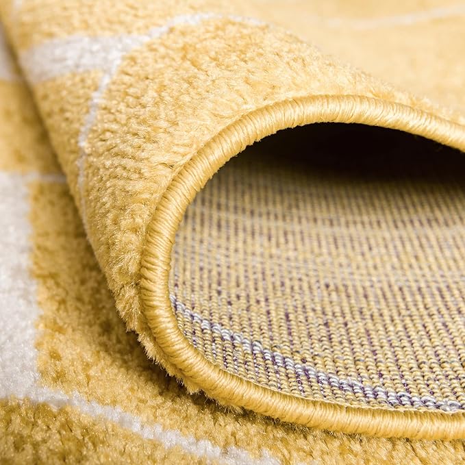 Unique Loom Trellis Frieze Collection Area Rug - Geometric (4' Square, Yellow/ Ivory)
