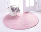 Unique Loom Trellis Frieze Collection Area Rug - Geometric (5' 1" Round, Light Pink/ Ivory)