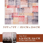 YIHOUSE Cream Retro Rugs 5x7,Blue and Red Vintage Washable Carpets for Bedroom,Farmhouse Abstract Area Rug,Unique Checkered Block Rug for Living Room,Dining Room,Office