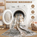 4ft Round Area Rug Living Room Rugs - 4x4 Washable Large Soft Indoor Neutral Modern Abstract Low Pile Rug Carpet for Bedroom Dining Room Farmhouse Home Office - Grey Brown