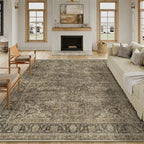 12x15 Brown Area Rug Vintage Living Room Bedroom Washable Carpet Non-Slip Soft Low Pile Distressed Extra Indoor Large Throw Rug for Dining Room Office