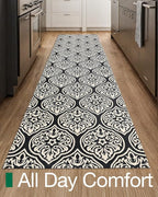 LUMI Washable Low-Pile Runner Rug Non Slip for Hallway, 2.3x8 Soft Carpet Absorbent Waterproof, Modern Black Area Mat Indoor High Traffic for Living Room, Entryway, Laundry