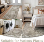 jinchan Vintage Floral Runner Rug 2x5 - Machine Washable Distressed Design Non-Slip Low-Pile Soft Thin Carpet for Hallway Kitchen Farmhouse Bedroom Entryway Laundry Room (2x5ft, Brown)