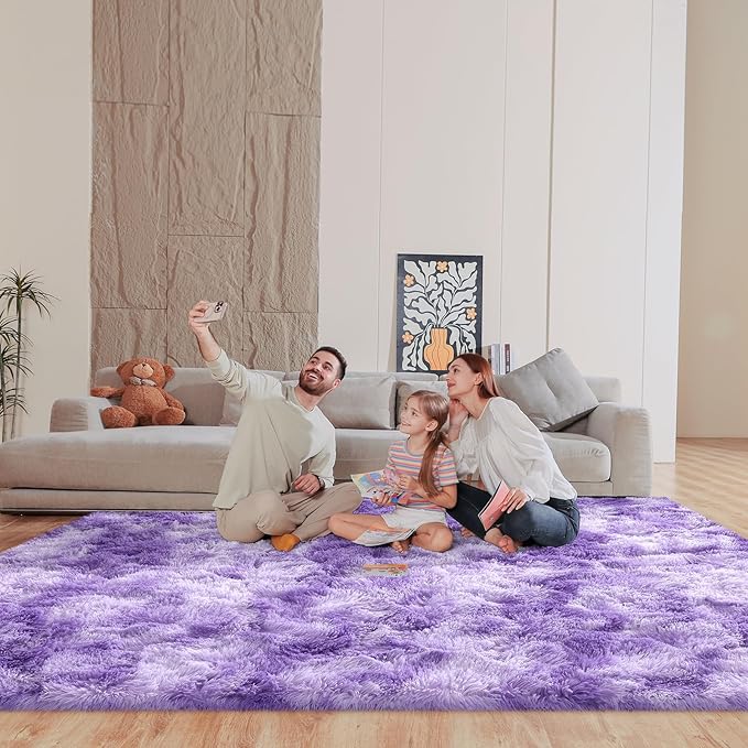8x10 Area Rugs for Living Room, Fluffy Large Rugs for Bedroom, Soft Shag Fuzzy Non-Slip Carpet for Kids Boys and Girls Nursery Room Dorm Indoor Home Decor (Tie-Dyed Purple, 8ft x 10ft)