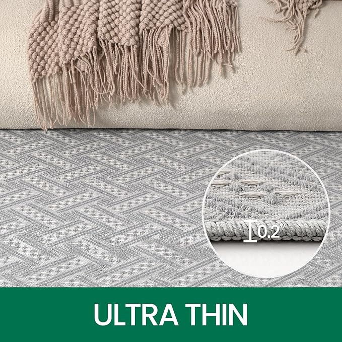 LUMI Washable Area Rug 5x8 for Living Room, Ultra Soft Modern Neutral Rugs with Non Slip Backing, Low Profile Carpet High Traffic for Bedroom, Dining Room, Grey