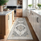 GENIMO 2x5 Runner Rugs for Hallway, Machine Washable Non Slip Vintage Retro Rugs, Low Pile Lightweight Soft Print Rug for enrtyway, Corridor, Home Office, Kitchen, Heathered Grey