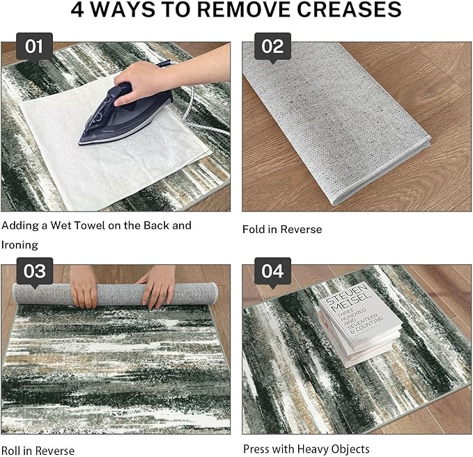 Modern Abstract Runner Rug 2x6, Forest Green Washable Kitchen Runner Non-Slip Soft Hallway Rug Runner Thin Print Faux Wool Carpet for Entryway Bedroom Laundry Room Indoor Home Decor