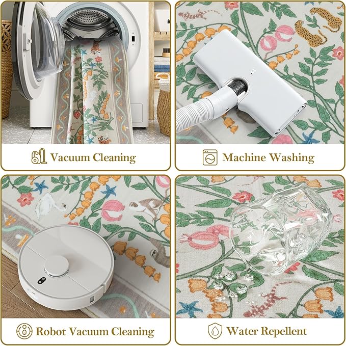 Collive Runners Rug for Hallway 2.6x8, Jungle Animal Washable Kitchen Runner Carpet Non Slip Soft Bathroom Mats, Beige Low Pile Stain Resistant Entryway Rugs for Bedroom, Indoor Decor