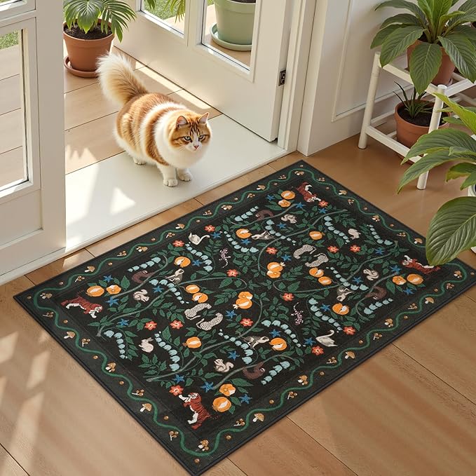 Collive 2x3 Small Entryway Rug, Jungle Animal Washable Kitchen Rugs Soft Non Slip Bathroom Mats, Ultra-Thin Door Mat Indoor Entrance Black Stain Resistant Throw Carpet for Bedroom Entrance