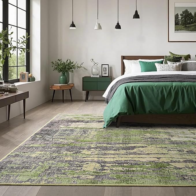 Toneed Abstract Area Rug Modern Washable Rug Soft Non Slip Rug Low Pile for Bedroom Living Room Dining Room Green 6x9 Feet
