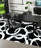 YIHOUSE Black Modern Geometric Area Rug 5x7, Black and White Rug with Abstract Circles,Non-Shedding Washable Rugs for Bedroom, Home Office and Small Living Room
