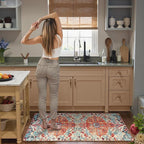 Lahome Floral Washable Kitchen Runner Rug - 2x6 Hallway Entryway Runner Rug, Oriental Medallion Distressed Non-Slip Mat, Bohemian Low-Pile Floor Carpet Runners for Bathroom Laundry Bedside, Orange