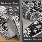 6x9 Black Grey Area Rug for Living Room, Machine Washable Rugs with Non-Slip Backing for Bedroom, Vintage Medallion Carpet Dining Room Office Kids Room Decor